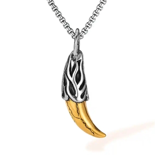 Ketting voor mannen in roestvrij staal met goudkleurige wolventandhanger – Wolf Fang